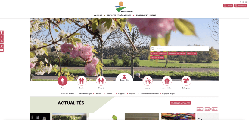 Page de garde du site internet de la Ville de Magny-les-Hameaux