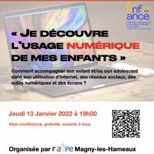 Conférence "Je découvre l'usage numérique de mes enfants" - 13 janvier 2022