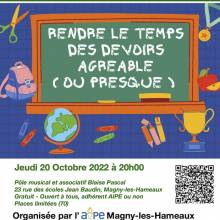Flyer conférence "Rendre le temps des devoirs agréable (ou presque) " - 20 octobre 2022