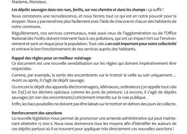Lettre d'information Dépôts sauvages 21/12/2020